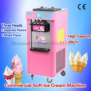 

Pink Colorful Sundae Ice Cream Maker Commercial Softy Ice Cream Machine 20Liter/H 220V Three Heads LED Display