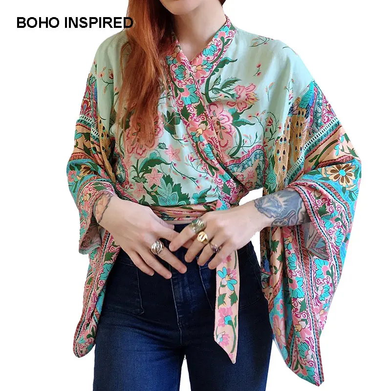 Buy Boho Inspird Kimono crop Top Lotus print kimono