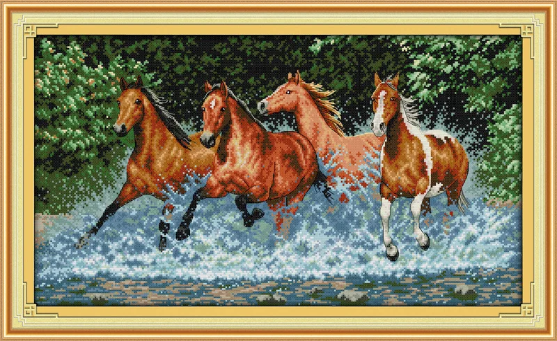

Running horses Printed Canvas DMC Counted Cross Stitch Kits printed Cross-stitch set Embroidery Needlework