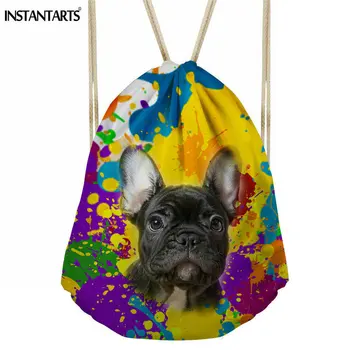 

INSTANTARTS Graffiti Animal Dog Design Women Men's Drawstring Bags Casual Summer Travel Softback Beach Bags Fashion Cinch Sack