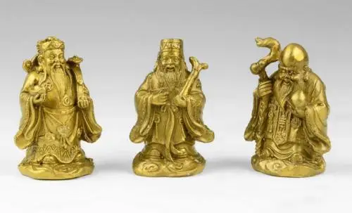 

China collectibles decoration brass fu lu shou three statues