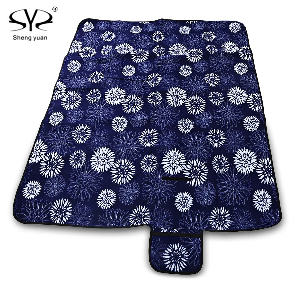Navy blue Shengyuan 2x1,5 м Открытый Складной Теплый Бархатный коврик для кемпинга пикника Водонепроницаемый утолщенный походный пляжный коврик для 4-6 человек - Цвет: Navy blue