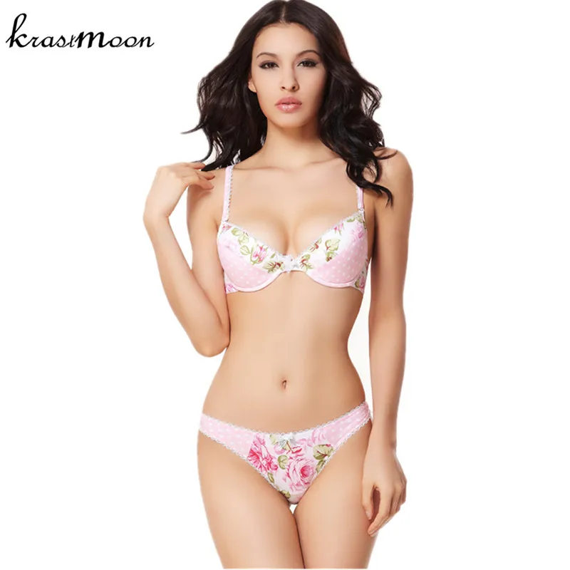 Elegant Ladies Floral Printing Women Underwear Set,Women Sexy Bra Set 3/4 Cup Push Up Bra Set and Beauty Lingerie Thong BS256