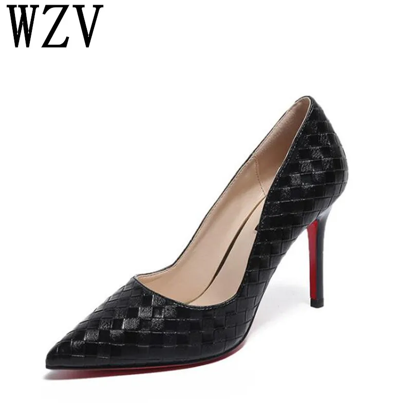 

Brand Shoes Woman High Heels Women Pump Leather women's shoes 2018 Slip On High Heels 8CM Sandals A185