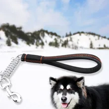 

Large leather dog Traction Rope Leashes dog Short Genuine leads Pet leash With Buffer Spring for Big Dog Walking Training