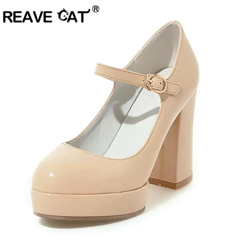 

REAVE CAT Women High Heel Shoes Ankle Strap Women Pumps Platform Round Toe Heels Shoes Ladies Wedding Party Zapatos Mujer A508
