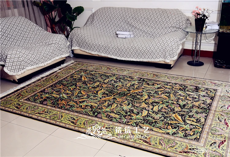 6,56 'x9. 84' листья дизайн большой шелковый ковер ручной Узелок турецкие шелковые ковры медальон ручной переплетения Шелковый ковер для гостиной