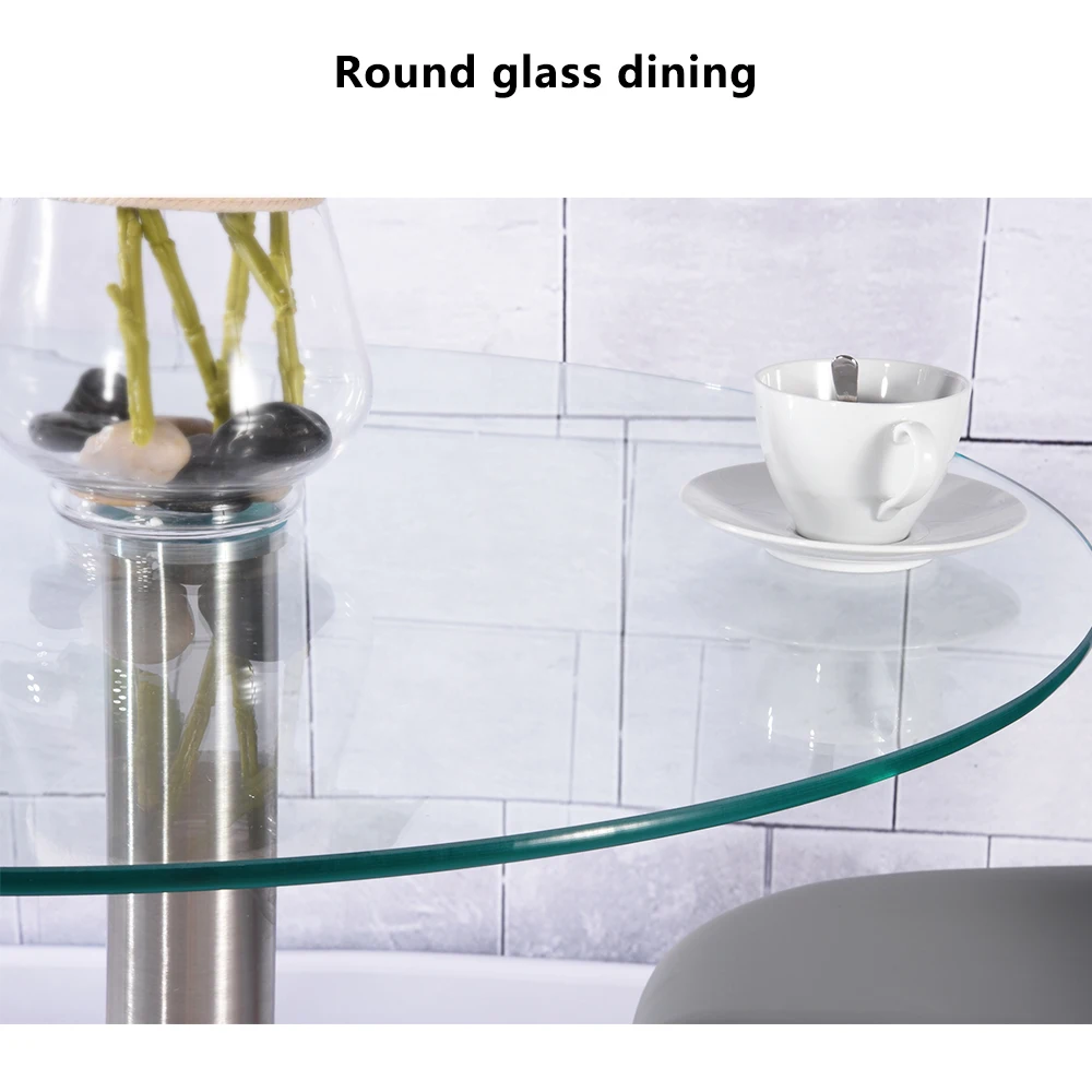 Round Dining Table Modern 10mm Clear Tempered Glass Vitreous Stainless Steel Base Living Room Furniture dropshipping