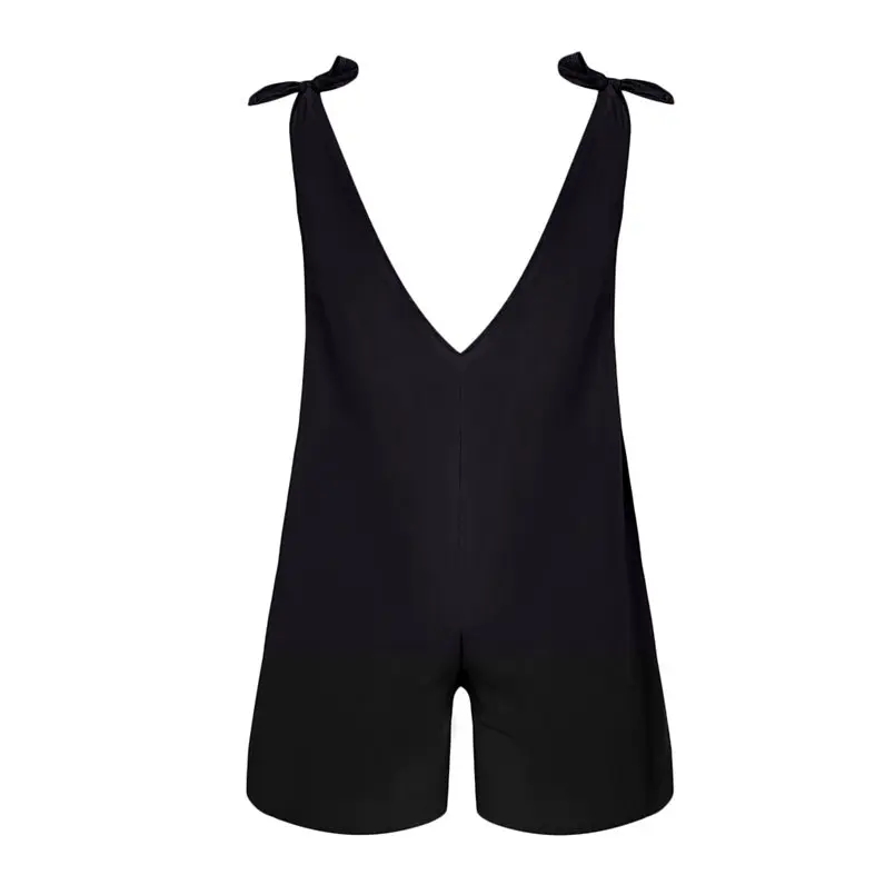 New Women Summer Casual Bow V Neck Sleeveless Loose Short Rompers Playsuits Beach Holiday Elegant Lady Fashion jumpsuit #4R06  (13)