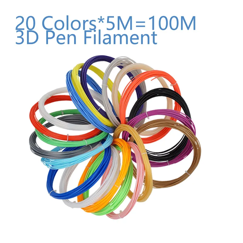 

20Pcs/Slot Plastic PLA 3D Pen Filament 5M 1.75mm Flexible 3D Printer PLA Filament Materials For 3D Pen Extruder Accessories