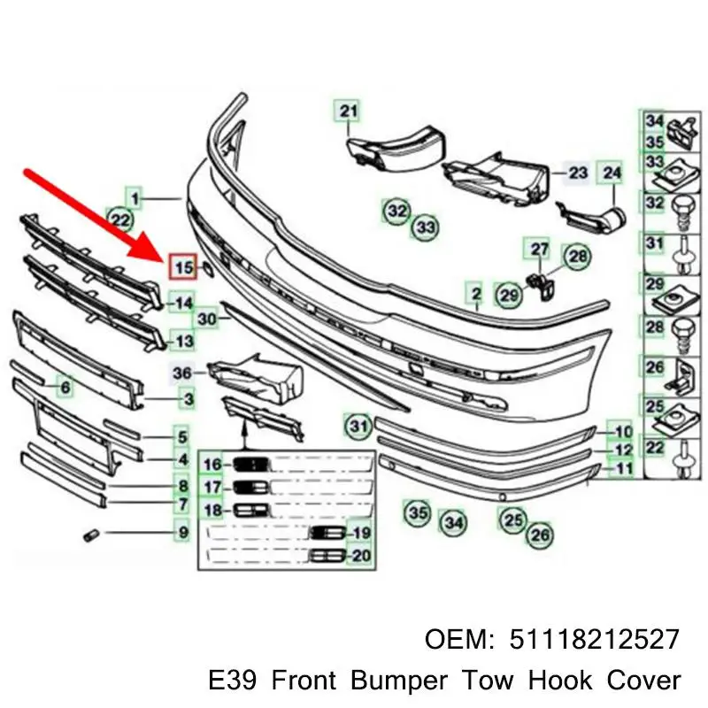 Передняя крышка буксировочного крюка для BMW E39 525i 528i 530i 540 Primered OEM 1997-2003