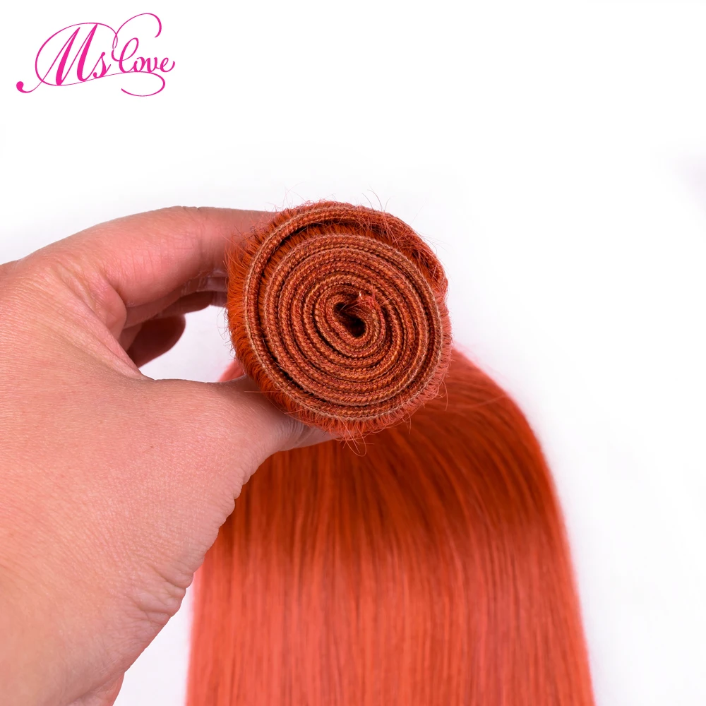 MS Love предварительно цветные оранжевые пучки волос с закрытием Remy бразильские прямые волосы пучки с кружевом 4*4 человеческие волосы