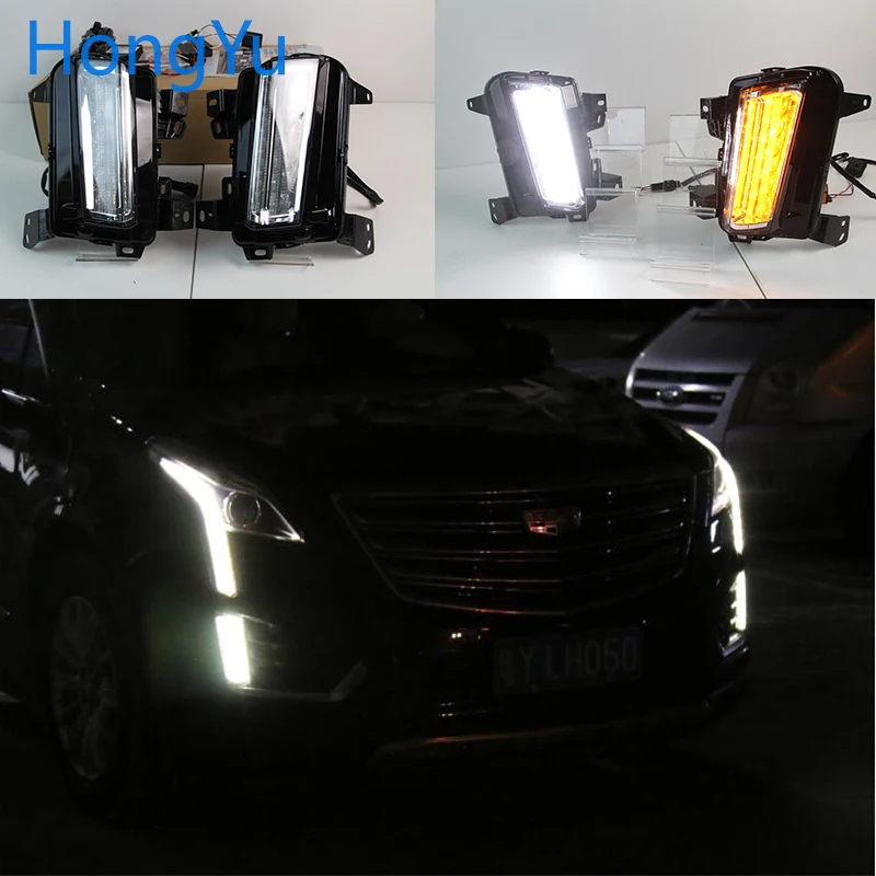 Мигающий светодиодный DRL Дневной светильник s для Cadillac XT5 2016-2020 с желтым