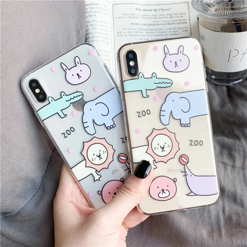 

For iphone cover Cartoon Zoo pattern phone case for iphone XS Max XR X case for iphone 6 6s 7 8 plus cover Transparent soft Case