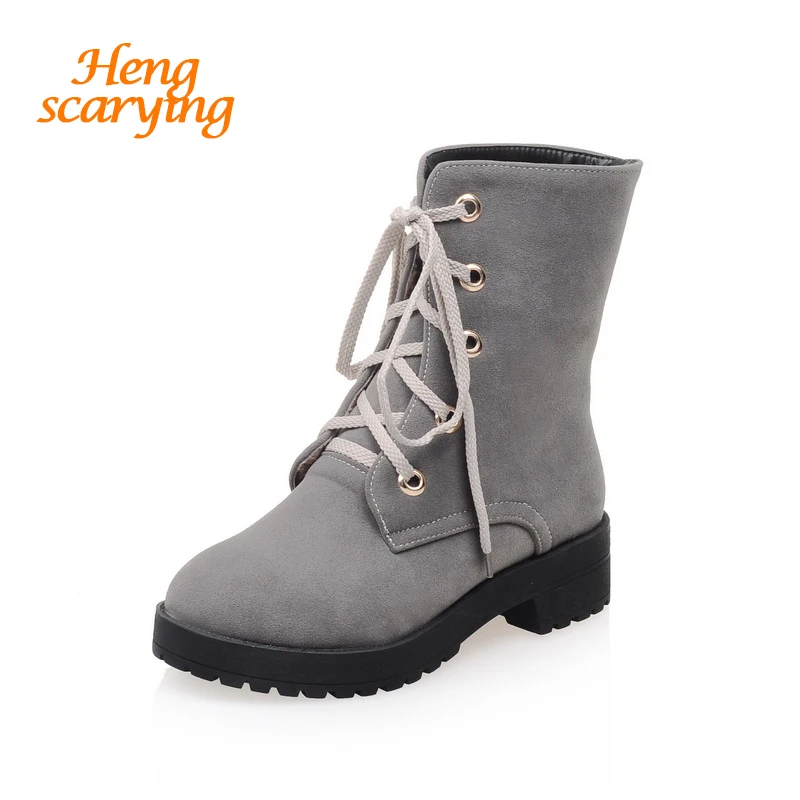 

2018 Women Suede Ankle Martin Boots Winter Autumn Lace Up Boots Female Platform Wedges Green Warm Rubber Fetish Booties Shoes