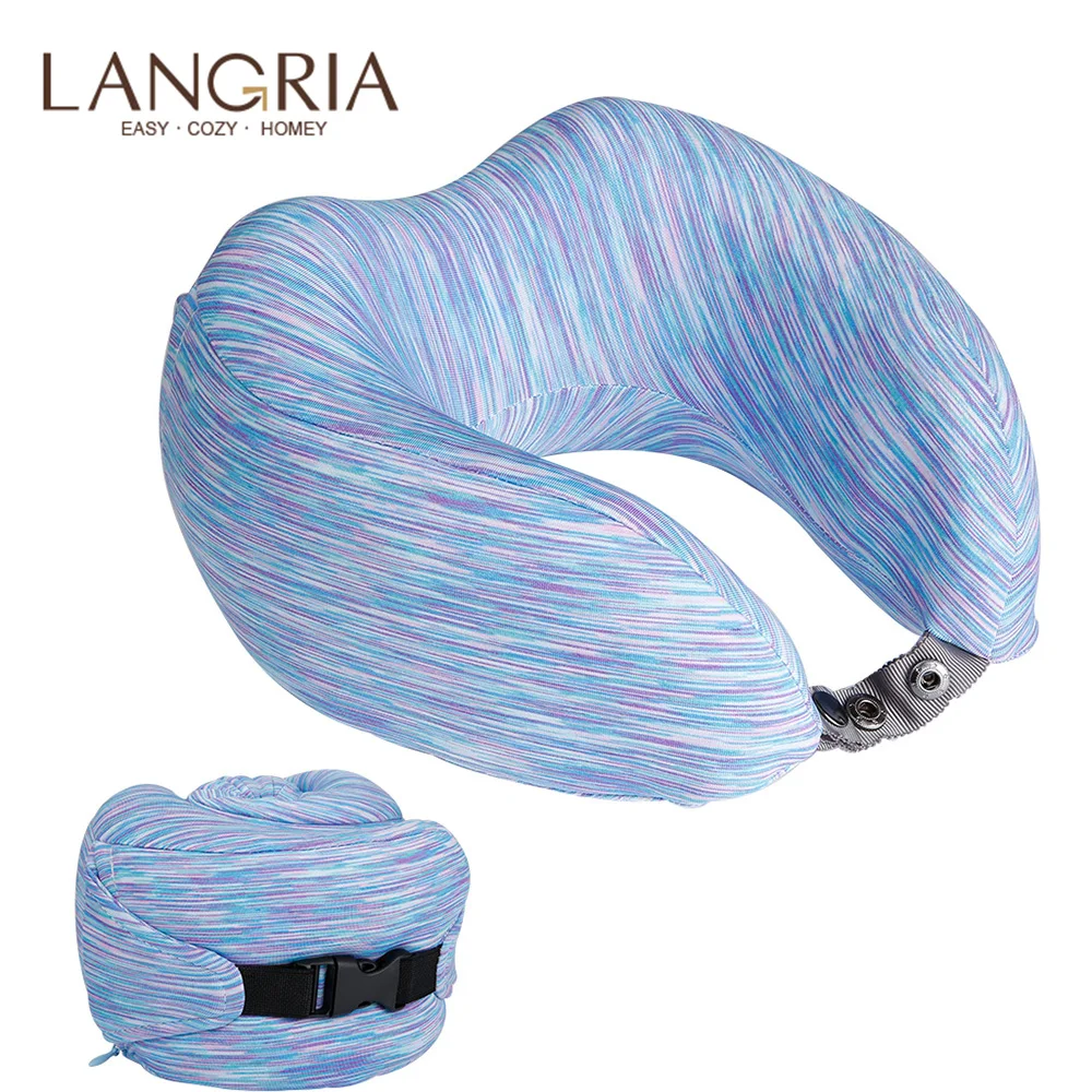 

LANGRIA Memory Foam Neck Pillow Ergonomic Contoured U-Shape Travel Pillow with Adjustable Neck Size Washable Cover for Office