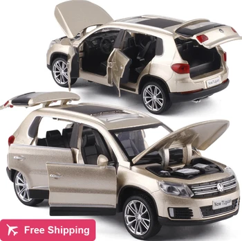 

High Simulation 1:32 Tiguan SUV Alloy Pull Back Toy Car Model Musical Flashing Six Open The Doors Diecast Metal For Kids Toys