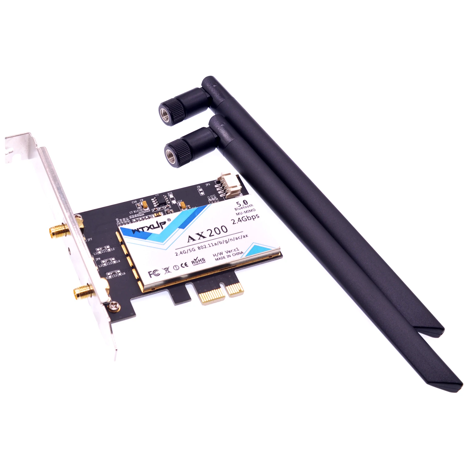 AX200NGW 802.11ax 2,4 Гбит/с Настольный беспроводной WLAN PCI-e WiFi адаптер Bluetooth 5,0 с 2 x 8dBi антенна для Intel Wi-Fi 6 AX200