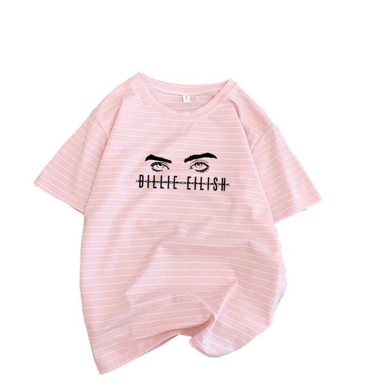 

Billie Eilish T Shirt Women Hip Pop Harajuk Streetwear Casual Stripes Cotton Tshirt Funny Graphic Tees Tops instagram clothing