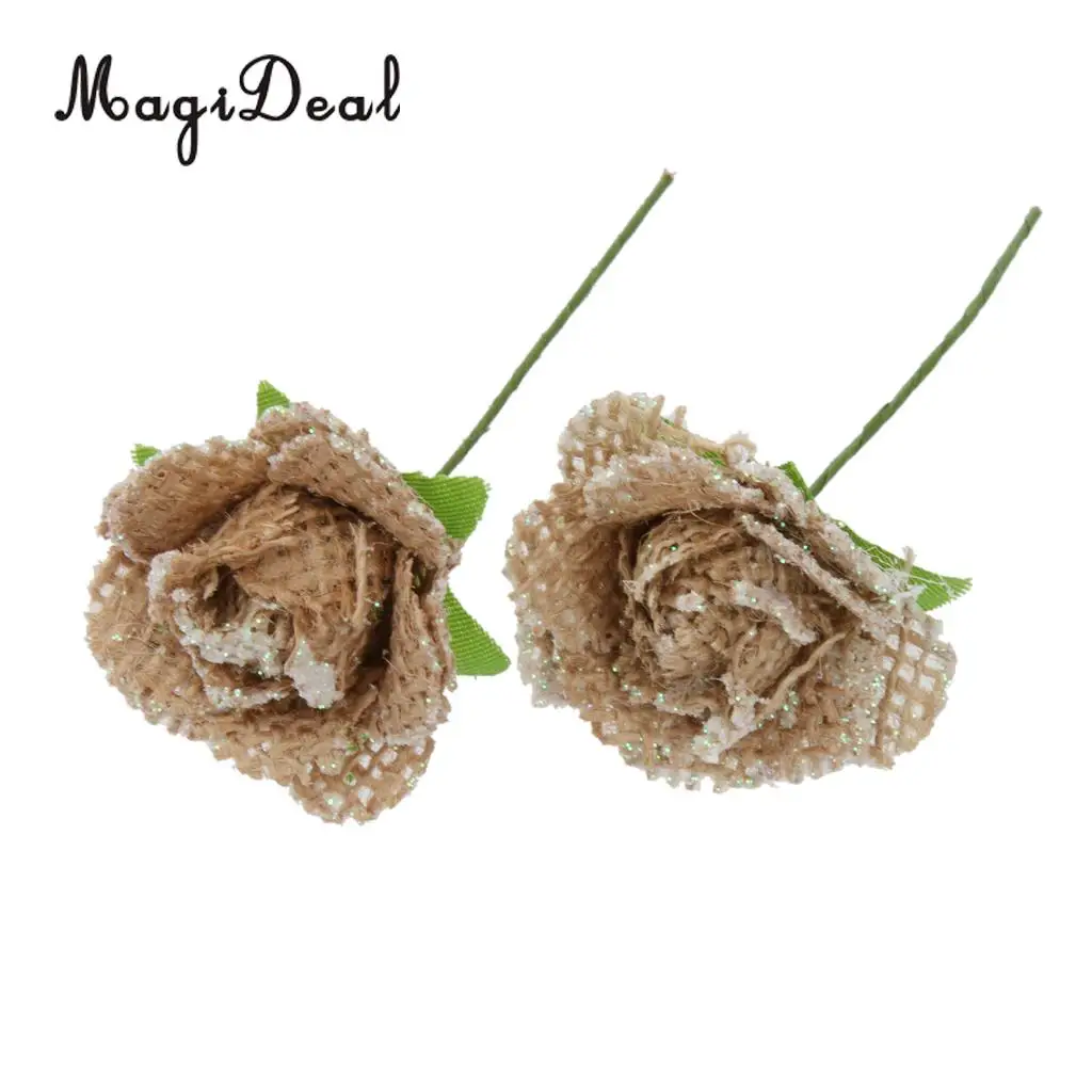 MagiDeal 6pcs/Lot Hessian Burlap Flowers Rustic Bridal Wedding Craft Head Flowers Handmade DIY Craft Home Decoration
