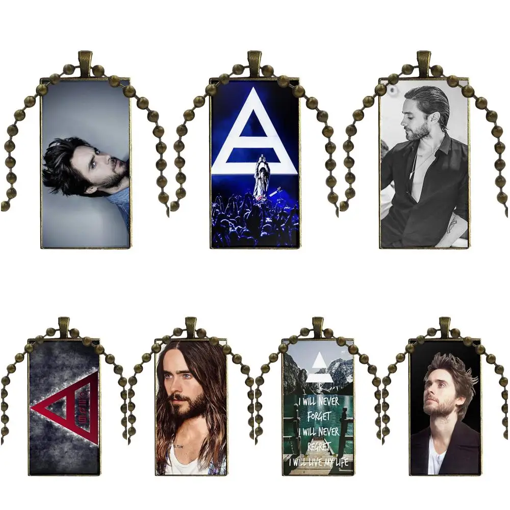 

For Women Men Glass Cabochon Jewelry Bronze Color With Long Pendant Choker Rectangle Necklace 30 Seconds To Mars Jared Leto 4