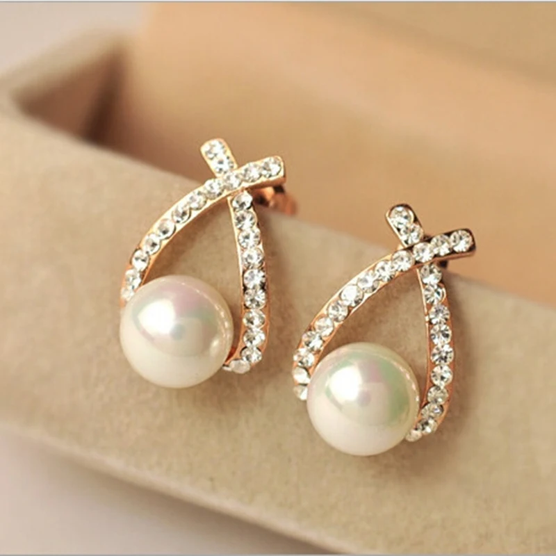 

happy shopping!! 2019 Fashion Gold Crystal Stud Earrings Brincos Perle Pendientes Bou Pearl Earrings For Woman charm