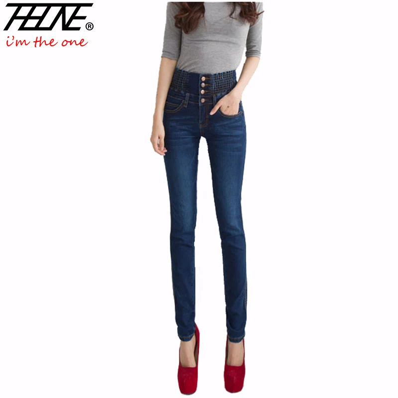 

Winter High Waist Jeans Women Denim Pants Plus Size Tight Stretch Slim Fashion Long Pencil Pants Black Skinny Jeans Women