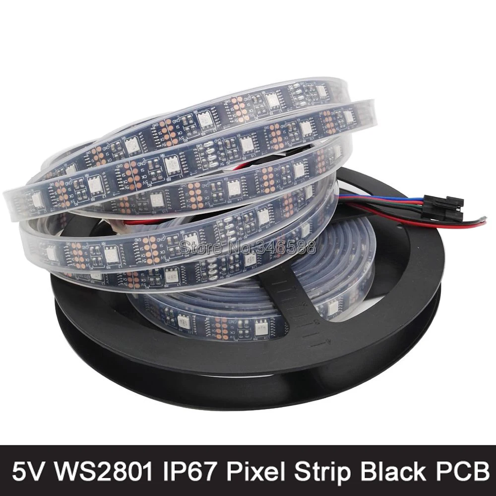 5 м 5В WS2801 Адресуемая Пиксельная Светодиодная лента 32LED/M 5050SMD IP67 водонепроницаемая