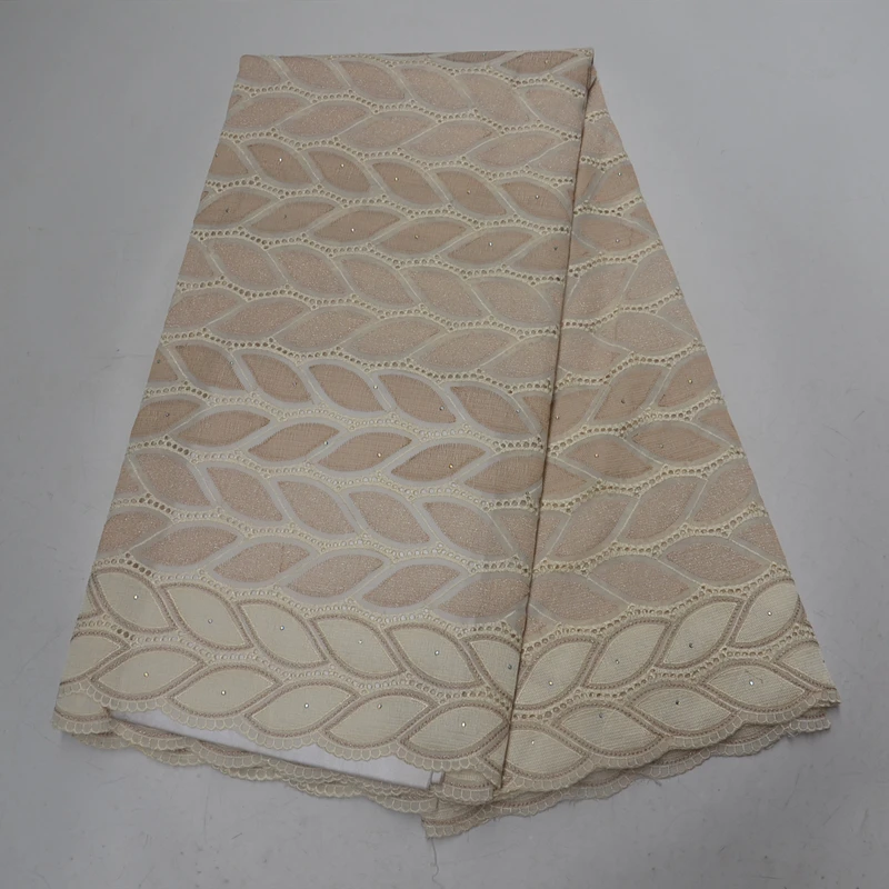 

African voile lace fabric, high quality 2019 latest Swiss 100% cotton lace embroidery fabric with stone for party dresses