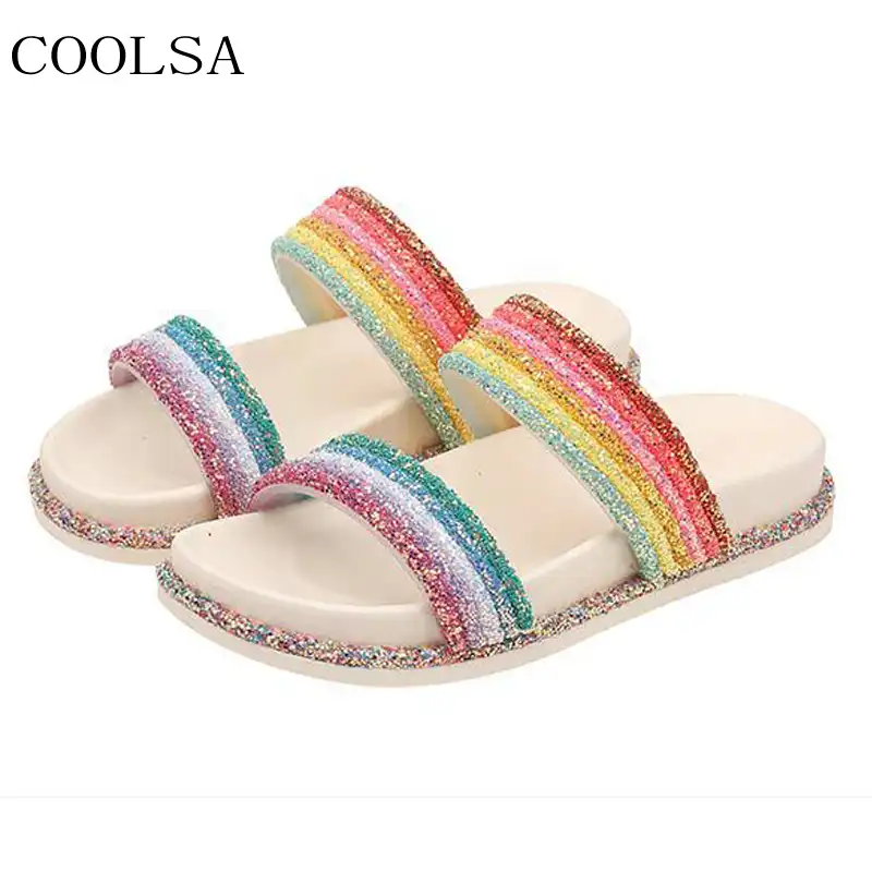 ladies rainbow slippers