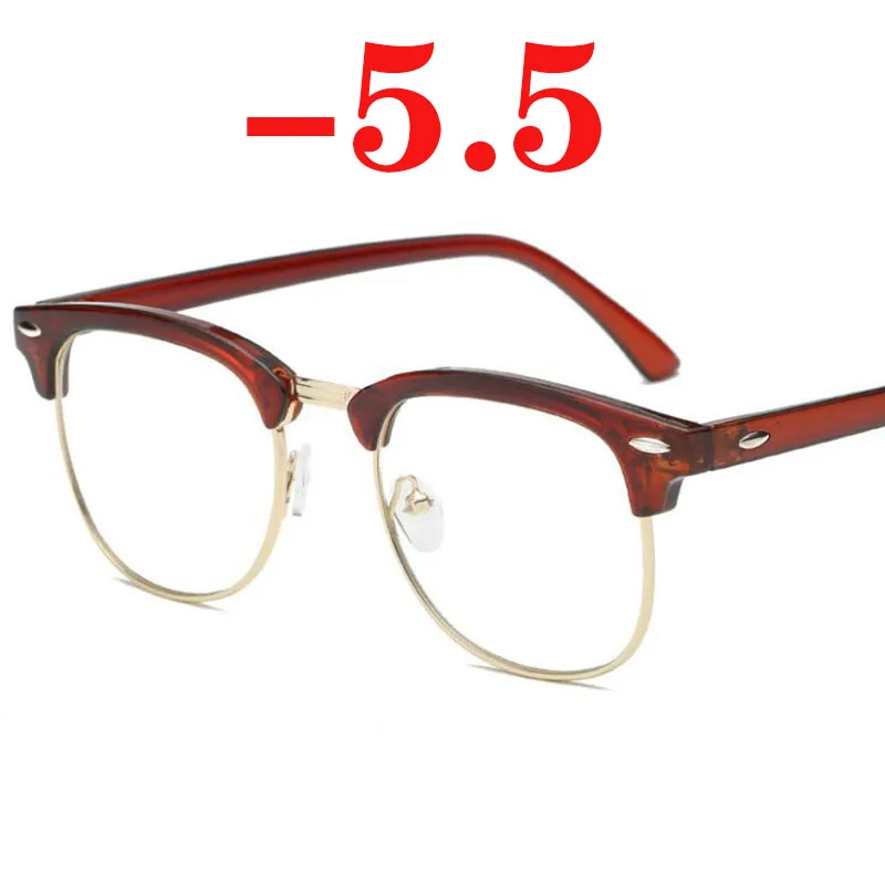 1-1,5-2-2,5-3-3,5-4-4,5-5-5,5-6 оптические очки с памятью близорукости, полуоправа, готовые Мужские Женские очки для близоруких - Цвет оправы: tea frame -5.5