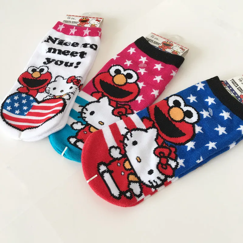 Hello kitty большая лягушка мультфильм носки для девочек милые весело полосатый шить узор женские носки удобные дышащие medias cortas de mujer