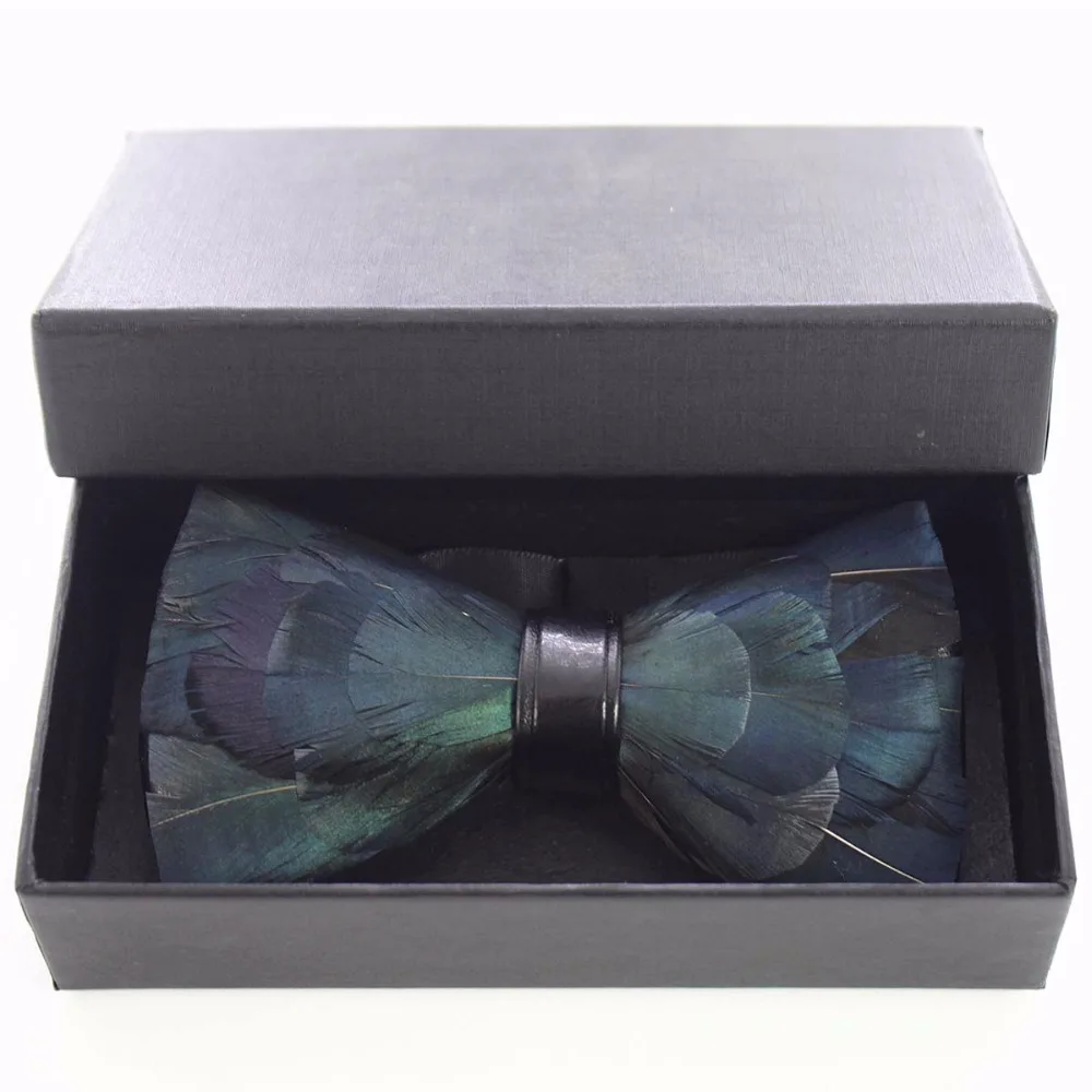 GUSLESON, новинка, модный мужской галстук-бабочка ручной работы из перьев и кожи, предварительно завязанный Галстук-бабочка для свадебной вечеринки в подарочной коробке