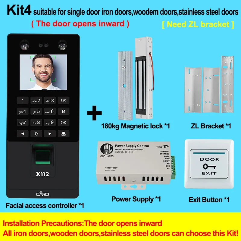 Лицевая сторона биометрическая система контроля доступа к двери отпечатков пальцев комплект IP/TCP RFID клавиатуры электрические замки USB машина посещаемости времени - Цвет: Kit 4