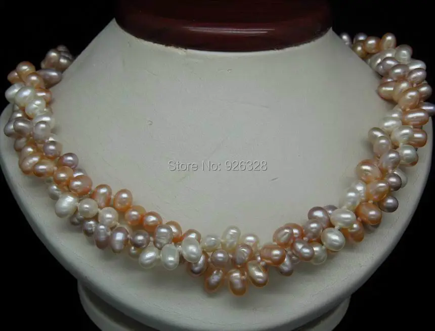 

18" Fine 3row very nice 6-7MM AAA Multi_color pearl necklaces
