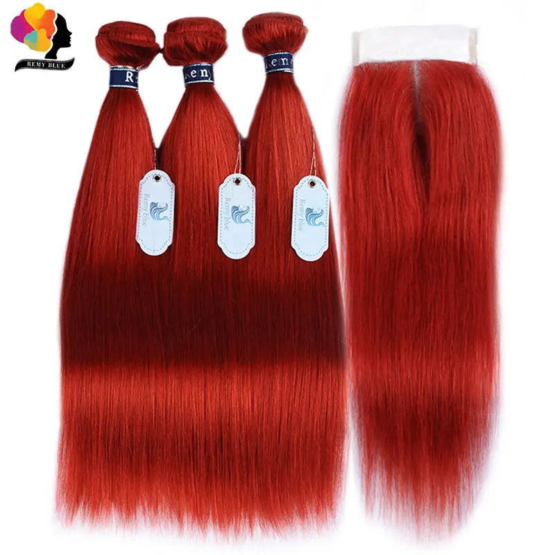 Remyblue Hair Red Water Wave Bundles With Closure 99J Burgundy Colored Remy Human Hair Weave Brazillian Hair Bundle With Closure