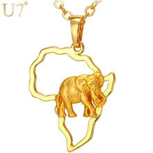 U7 Africa Elephant Necklace Silver Gold Color Trendy African Map Necklaces Pendants For Men Women Fashion