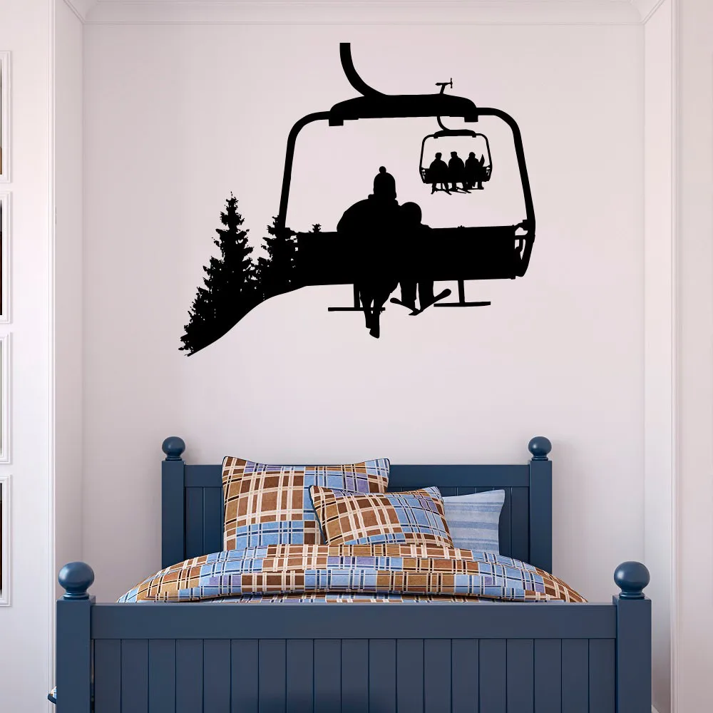 Ski Lift Wall Decal Skiers Snowboard Winter Sport Ski Lift Chair Wall