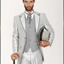 Летний стиль Итальянский индивидуальный серебряный костюм джентльмена из 3 предметов мужские свадебные костюмы жениха смокинги Блейзер masculino