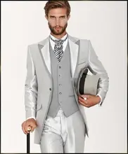 2016 Morning Style Italian Custom Made Silver Gentleman Suit 3 Pieces Mens Wedding Prom Suits Groom Tuxedos blazer masculino