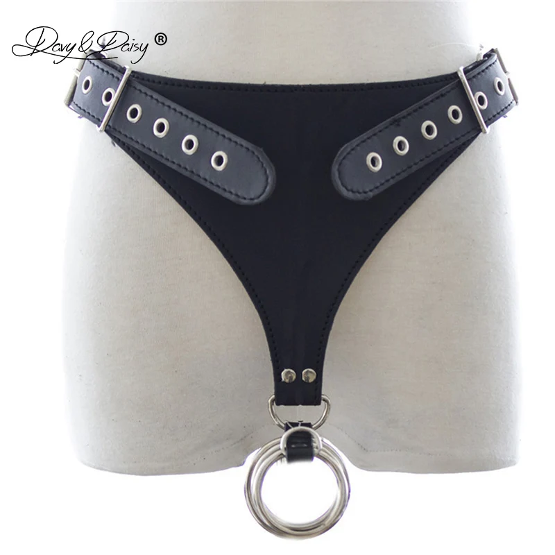 

DAVYDAISY Men Chastity Belt Cock Rings Panties PU Leather Gay Fetish Thongs Sexy Lingerie Exotic Briefs Male Underwear UN530