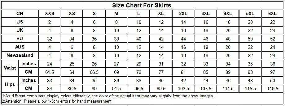 Size FOR Skirt