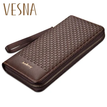 

Baellerry Purse Fashion Men's Wallet Male Black Clutch PU Leather Wallets Business Style Long Design Weaving Pattern Purse Man