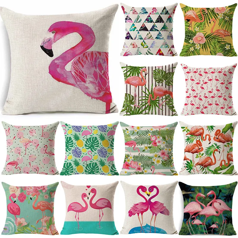 1 шт. декоративная наволочка из хлопка и льна с принтом фламинго 40249|cushion cover|cushion