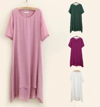 Sábanas de algodón de verano dress 4xl ropa de doble capa suelta bolsillo del o-cuello del color sólido de manga corta casual plus size women dress