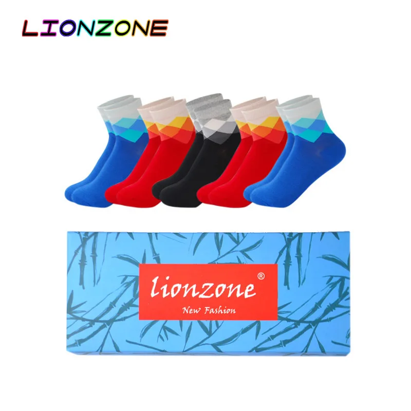 LIONZONE 5 пар/лот женские носки с алмазным узором и градиентным цветом новые весенние повседневные бамбуковые носки Calcetines Mujer носки - Цвет: B1