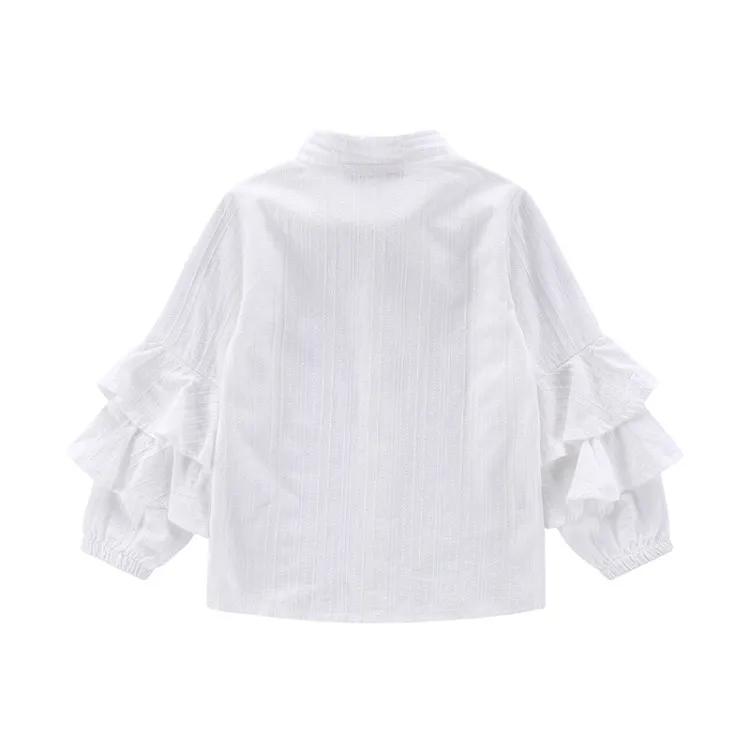 Белые школьные рубашки для девочек; Новинка года; блузки для девочек с длинными рукавами и круглым вырезом; однотонные топы для подростков; детская одежда; Bs084