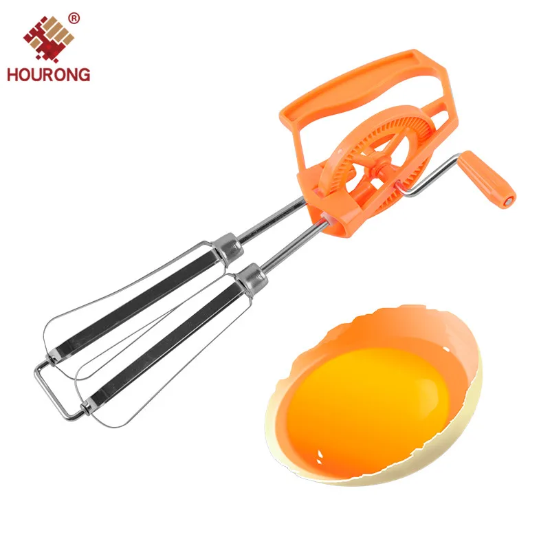 

HOURONG 1Pc Stainless Steel 430 Hand Double Rotating Manual Egg Beater Batter Cake Mixer Kitchen Tools