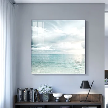 

Nordic Bright Sky Sea Clouds Canvas Painting Poster Print Modern Seascape Wall Art Pictures For Living Room Bedroom home deco