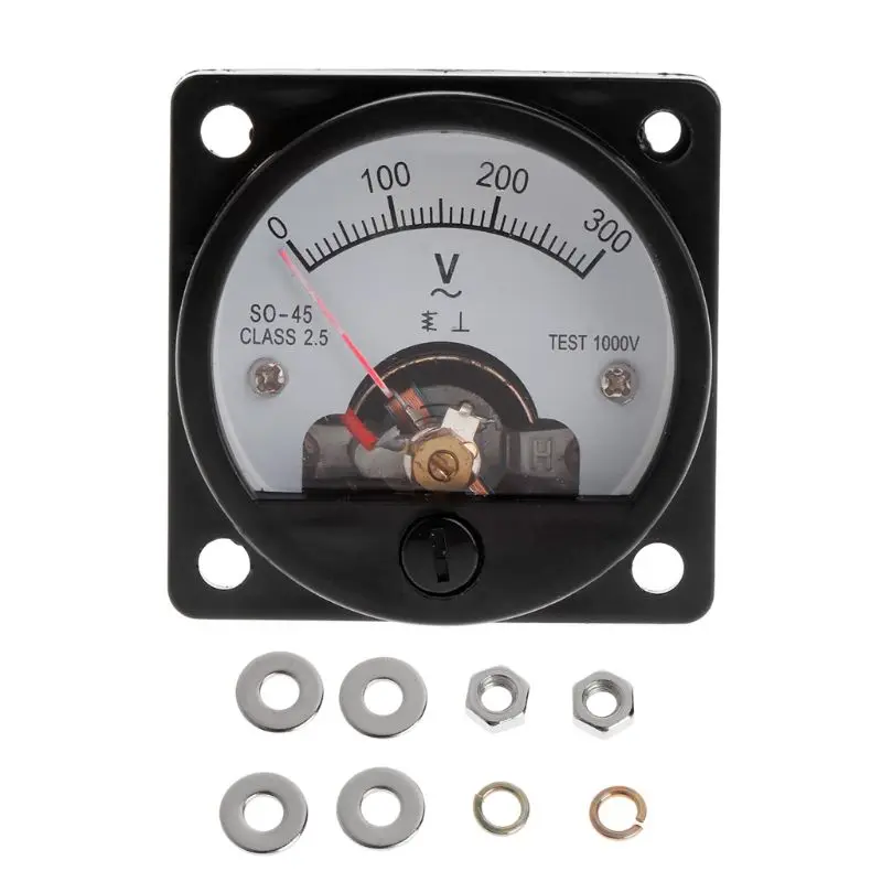 Analog Dial Panel Meter Round Voltmeter ABS Ammeter Gauge for Measuring SO‑45 AC 0‑300 V Round Black 